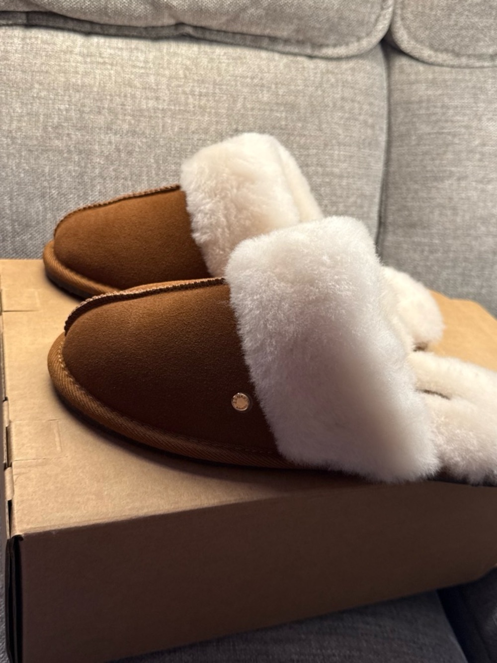 RADLEY LONDON Brown Suede Slippers with Cream Shearling Trim